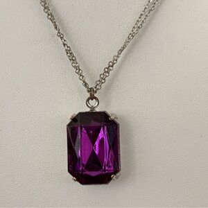 Vintage Elegant Purple Pendant Crystal Necklace. Long chain, adjustable. EUC